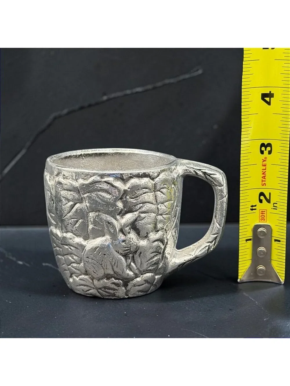 Rare Vintage 1991 CBK Ltd Bunny Rabbit Aluminum Cups Set of 4 Embossed Leaves 3